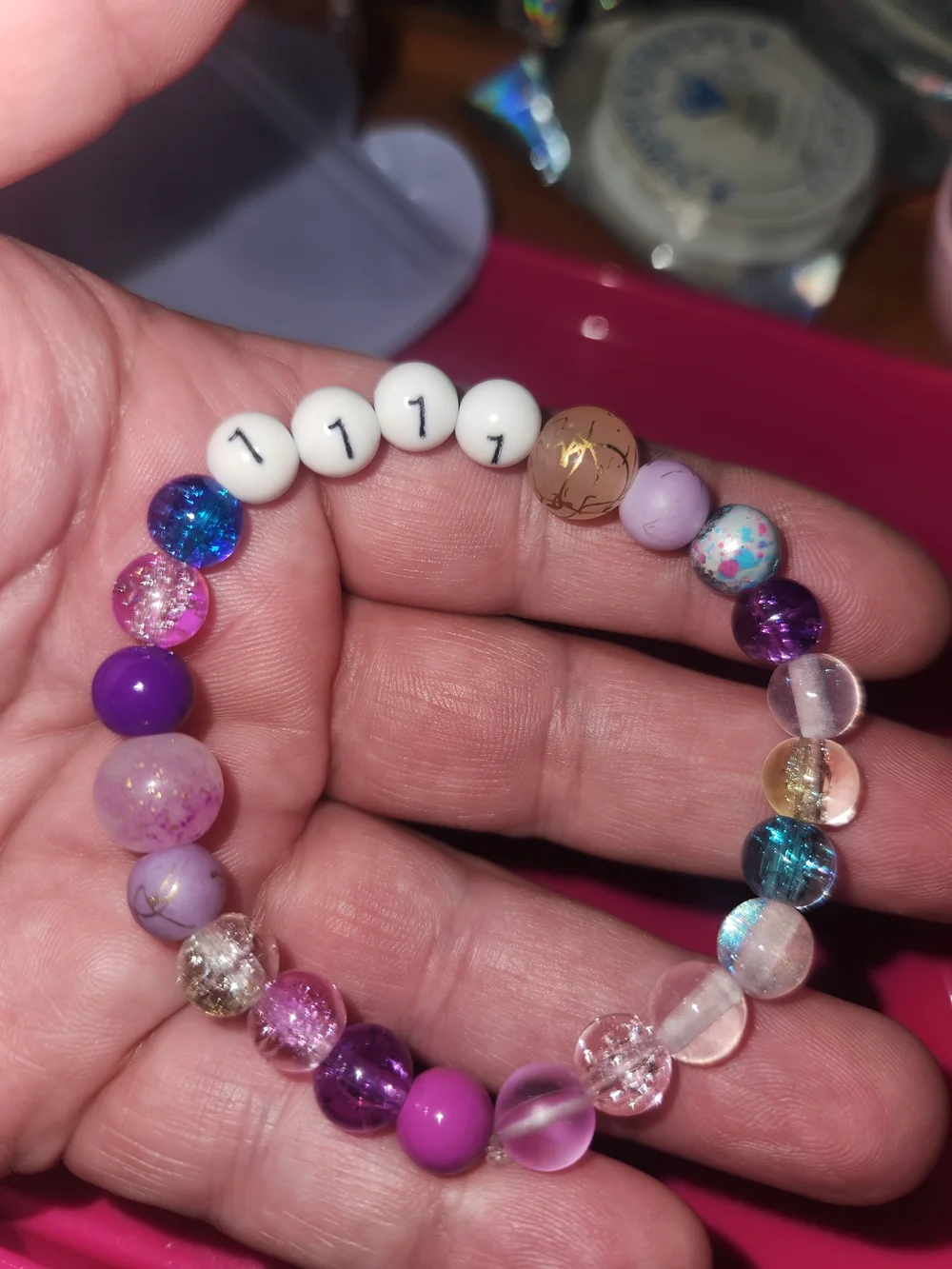 Handmade Multicolor Beaded Bracelet with White Number Accent